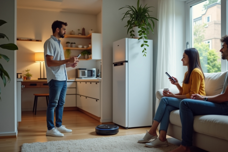 Pessoas usando inteligência artificial em uma casa moderna no Brasil em 2025