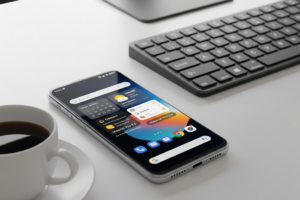 Smartphone com Android 15 exibindo interface Material You 2.0 e Google Gemini