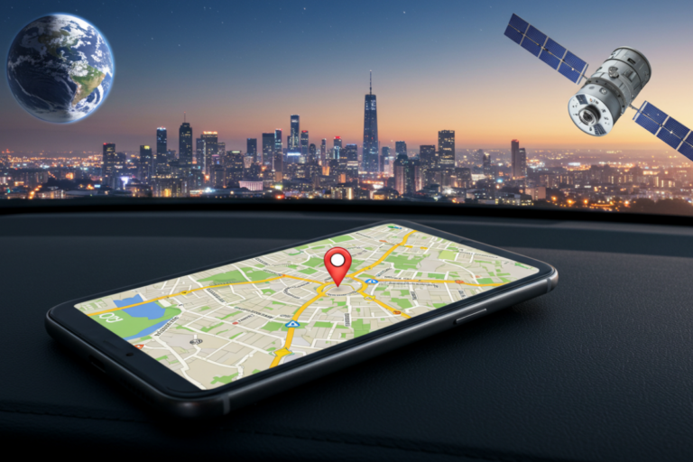 Smartphone com GPS ativo mostrando rota em tempo real
