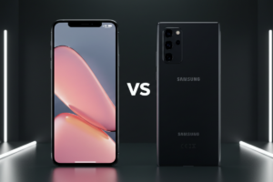 Comparação entre iPhone 16 Pro e Galaxy S25 Ultra lado a lado em 2025