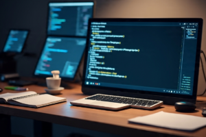 Código Python em tela de computador com ambiente moderno de desenvolvedor em 2025