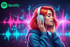 Ilustração representando a revolução digital do Spotify na música online
