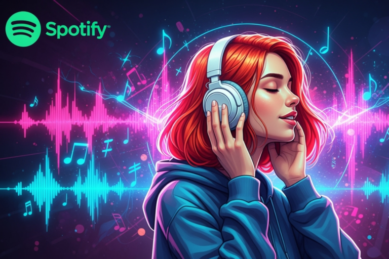 Ilustração representando a revolução digital do Spotify na música online
